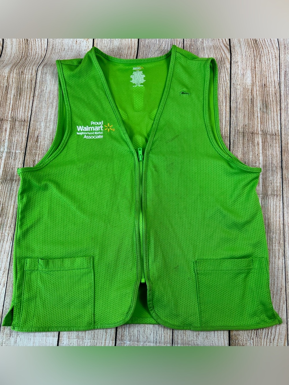 Mens Neighborhood Walmart Vest Green Uniform Work Zip Employee Size Medium